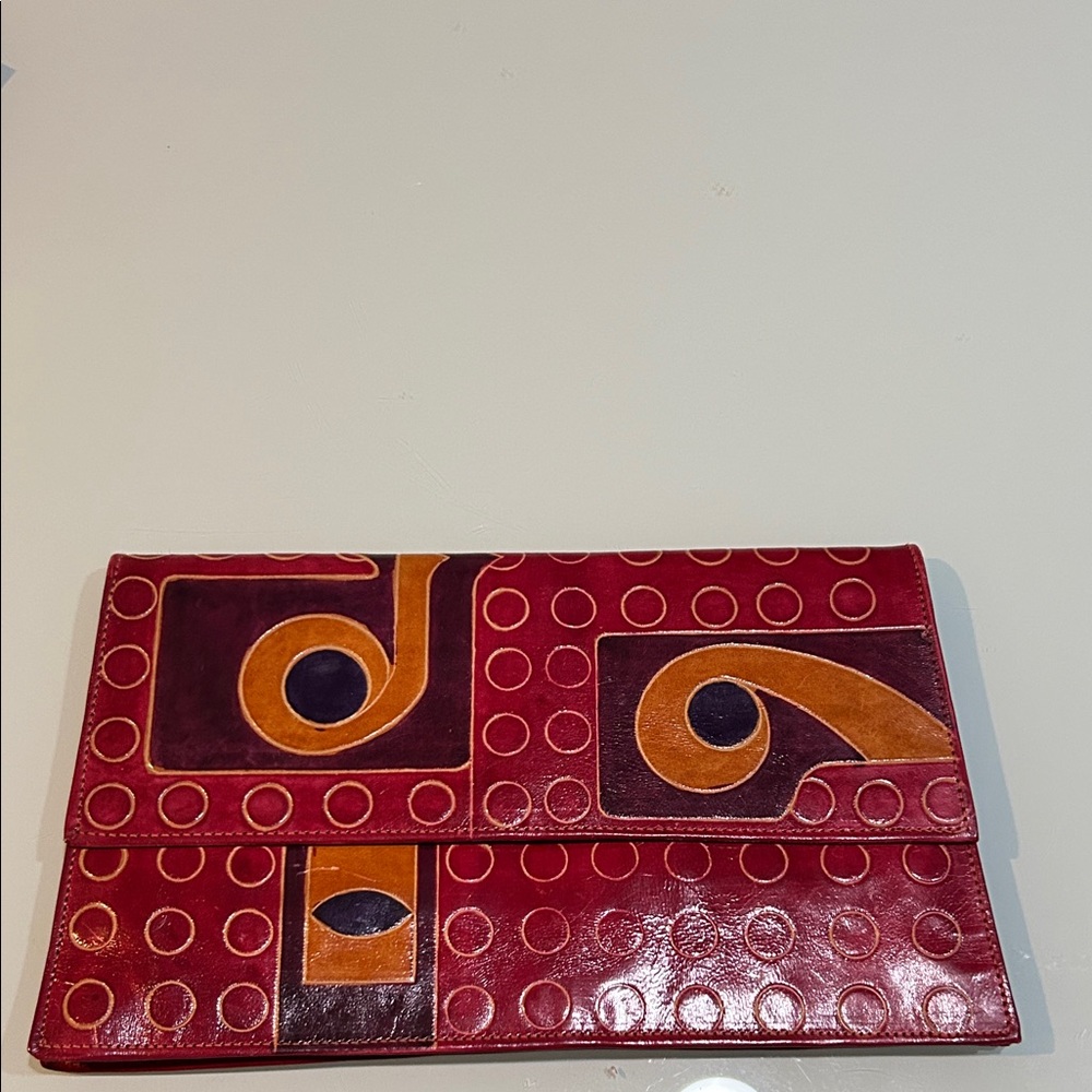 Vintage red and purple medium Geometric Leather Clutch India